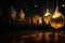 Eid Al Adha Mubarak in gold, with radiant traditional lanterns and particles