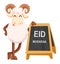 Eid al Adha Mubarak greeting card with funny ram