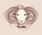 Eid al Adha text greeting card ram head of sheep. Feast of Sacrifice