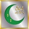 Eid-al-Fitr greeting card with silver and gold crescent moon