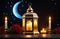 Eid al-Fitr, holy month of Ramadan, Egyptian lantern fanus, candles and moon, starlight, red roses