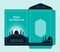 Eid al fitr money envelope for islam great day celebration gift template design with mosque silhouette background . ready to print