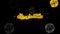 Eid al-fitr mubarak text wish reveal on glitter golden particles firework.