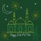 Eid Fitr Outline Style Mosque and Ketupat Vector Illustration