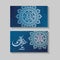 Eid mubarak calligraphy means happy holiday with light turquoise arabesque floral pattern