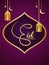 Eid mubarak crescent moon and lantern and arabic pattern background