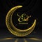 Eid Mubarak Golden Black design Wallpaper with golden 3D Moon and Mandala.