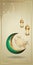 Eid mubarak with golden luxurious crescent moon and Traditional lantern, template islamic ornate greeting card vector for Mobile