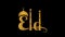 Eid Mubarak Golden Shiny Animated Calligraphy Text with Moon and Masjid Dome, Tower for Black Screen 4k Resolution