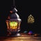 Eid Mubarak Greeting Card Or Poster Design With Illuminated Ethnic Lamps and Clay Models. Generative