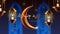 Eid mubarak greeting, night crescent background