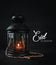 Eid Mubarak Greeting Typography. Ramadan Candle Lantern with Woo