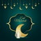 Eid mubarak invitation vector illustration of gold moon and lantern