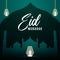 Eid mubarak islamic background with arabic beautiful lantern on green background