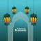 Eid mubarak islamic background with arabic beautiful lantern on green background