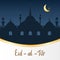 Eid Mubarak islamic on the beautiful night with moon , eid al fitr happy holiday design greeting card banner background , vector
