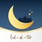 Eid Mubarak islamic on the beautiful night with moon , eid al fitr happy holiday design greeting card banner background , vector