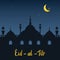 Eid Mubarak islamic on the beautiful night with moon , eid al fitr happy holiday design greeting card banner background , vector