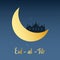 Eid Mubarak islamic on the beautiful night with moon , eid al fitr happy holiday design greeting card banner background , vector