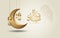 Eid Mubarak islamic design crescent moon, traditional lantern and arabic calligraphy, template islamic ornate greeting card vector