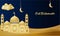 Eid mubarak simple elegant and luxury islamic background with mosque gold blue