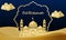 Eid mubarak simple elegant and luxury islamic background with mosque gold blue navy