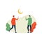 Eid Mubarak social distancing flat illustration with characters