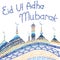 Eid Mubarak vector sketch mosque - Translation of text : Eid Ul Adha Mubarak - Happy Blessed festival of sacrifice