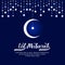 Eid mubarak wiith moon and Hanging star on dark blue pattern background vector design