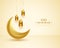 eid mubarak wishes card with 3d crescent and lantern