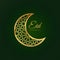 Eid mubarak written in a pattern crescent moon 3d rendered with green background