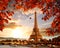 Eiffel Tower with autumn leaves in Paris, France