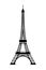 Eiffel tower black silhouette on white background