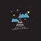 Eiffel tower with blue clouds, yellow stars and moonlight. historical building. eiffel tower icon on night background. hand draw v