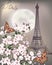Eiffel Tower and cherry blossoms.