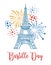 Eiffel tower and fireworks. Bastille Day design template