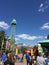 Eiffel Tower at Kings Island, with Planet Snoopy sign.