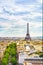 Eiffel Tower landmark, view from Arc de Triomphe. Paris, France.