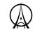 Eiffel Tower logo icon, minimalist style. Symbol french, Paris, holiday, travel tour. Black silhouette tall building Eiffel Tower