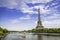 Eiffel Tower from low angle with Seine River