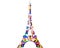 Eiffel tower made of colorful bokeh lights isolated on white background