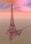 Eiffel tower made of pink transparent glass - 3D render