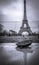 Eiffel tower monochrome on rainy day