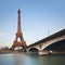 Eiffel tower over blue sky at sunset, Paris