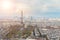 Eiffel tower and Paris city view form Montparnasse tower. Aerial panormic view of Paris skyline.