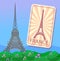 Eiffel Tower in Paris, emblem or magnet of France, historic building, bed with flowers around