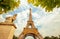 Eiffel Tower in Paris France with Golden Light Rays.