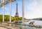 The Eiffel tower in Paris, France, seen from the Debilly footbridge on a sunny afternoon