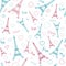 Eiffel tower, Paris, love. Seamless pattern with romantic hearts