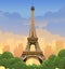 Eiffel Tower in Paris. Sunset on the Champs Elysees. Evening Paris. Sunset in france